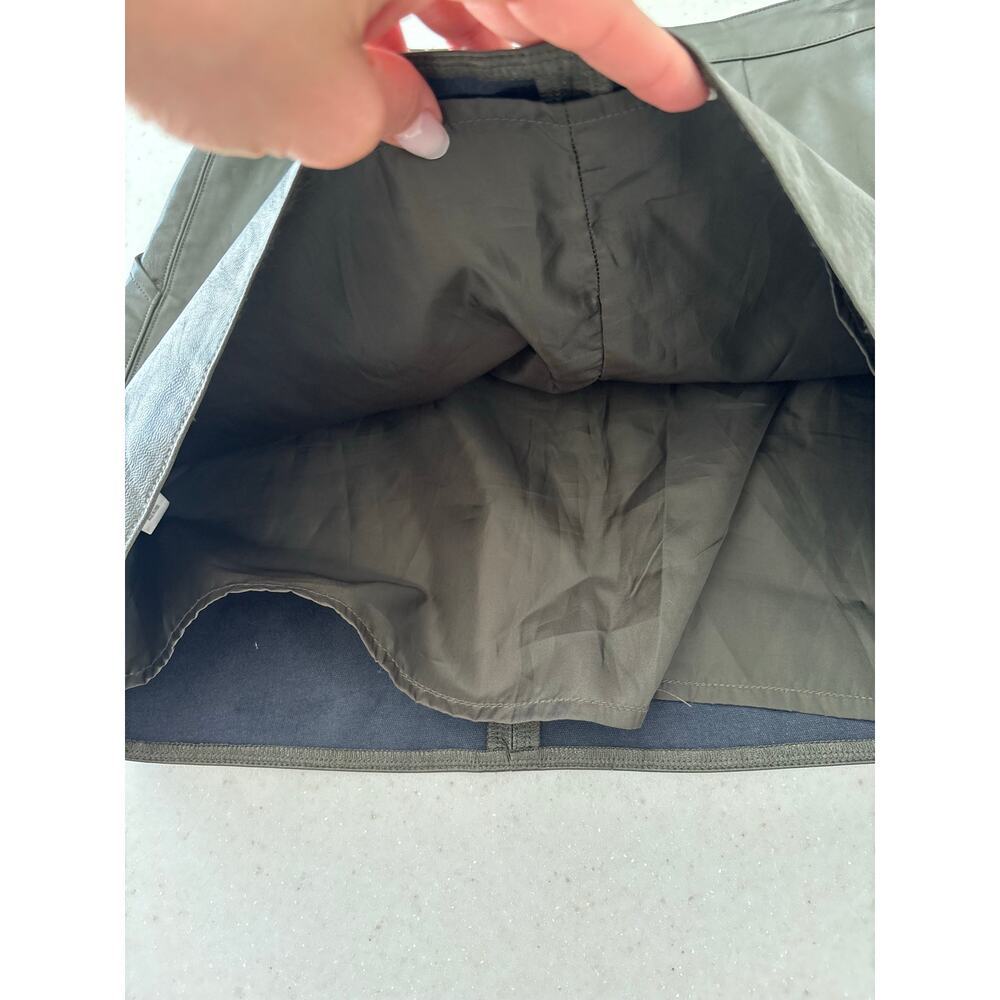 Harper Heritage Faux Leather Mini Skirt XS Olive Green A-Line Zip Back Pockets - Picture 13 of 13